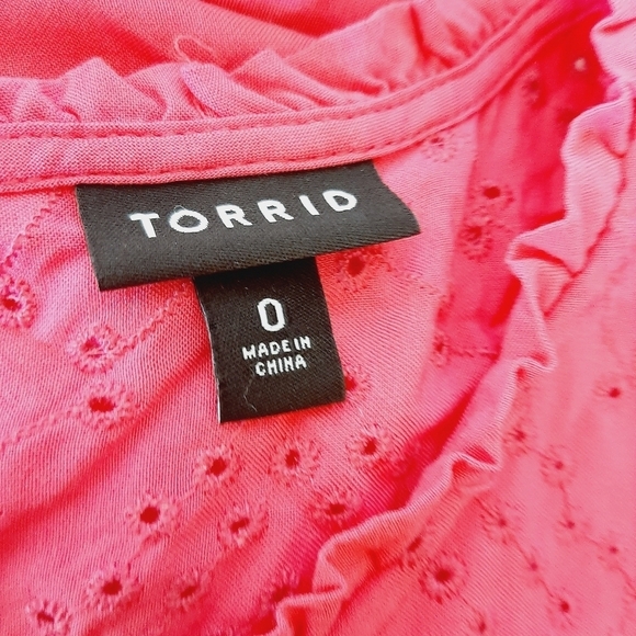 TORRID pink eyelet ruffle sleeve sz 0X summer blouse - Picture 4 of 5